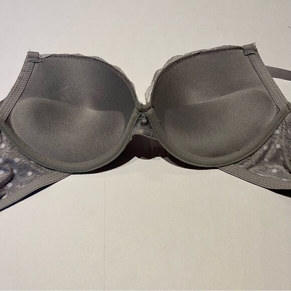 Body Embrace Bra 36C Push up Underwire, padded Gray white polka dots pink trim - Picture 2 of 8